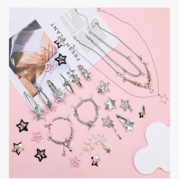 45 silver star hair clips jewelry necklace accessories festival rave cute girls main image 7